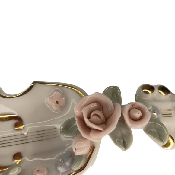 Vintage Lefton Violin Pink Roses Handpainted Figurine Trinket Dish - Picture 4 of 8